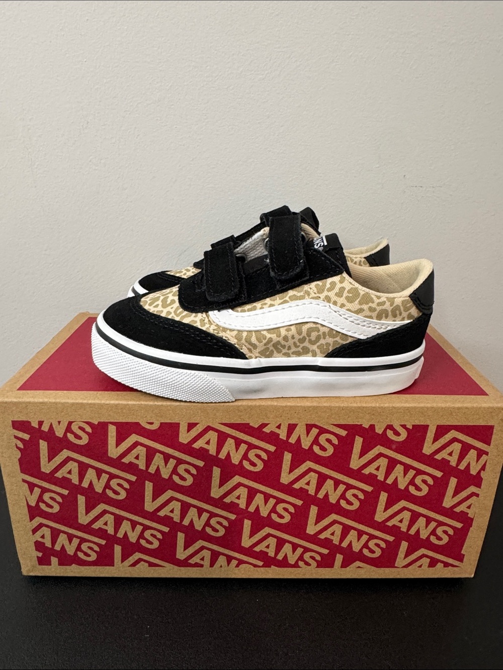 Vans Brooklyn LS V Leopard Black Velcro Sneakers Toddler Size 7 New NIB